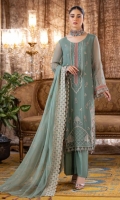 3 Piece Embroidered bember chiffon Plain Trouser