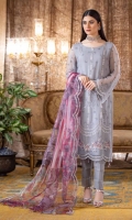 3 Piece Embroidered bember chiffon Plain Trouser