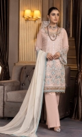 Embroidered Chiffon Front Embroidered Chiffon Back Embroidered Chiffon Sleeves Embroidered Chiffon Dupatta (Contrast) Embroidered Organza Border For Front (Hand Made) Embroidered Organza Border For Back Embroidered Organza Border For Sleeves Embroidered Organza Neckline (Hand Made) Dyed Trouser