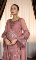 Embroidered Chiffon Front Embroidered Chiffon Side Pannels Plain Chiffon Back Embroidered Chiffon Sleeves Embroidered Chiffon Dupatta Embroidered Organza Border For Front (Hand Made) Embroidered Organza Border For Back Embroidered Organza Neckline (Hand Made) Dyed Trouser 