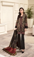 EMBROIDERED  CHIFFON FRONT EMBROIDERED CHIFFON BACK EMBROIDERED CHIFFON SLEEVES DYED ORGANZA JACQUARD DUPATTA EMBROIDERED SLEEVES BORDER EMBROIDERED FRONT & BACK BORDERS DYED TROUSER DYED ORGANZA PATCH