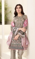 EMBROIDERED  CHIFFON FRONT EMBROIDERED CHIFFON BACK EMBROIDERED CHIFFON SLEEVES EMBROIDERED SLEEVES GRIP BORDER EMBROIDERED SLEEVES ORGANZA BORDER EMBROIDERED FRONT & BACK BORDERS DYED ORGANZA JACQUARD DUPATTA DYED TROUSER DYED ORGANZA 