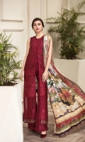 EMBROIDERED  CHIFFON FRONT EMBROIDERED CHIFFON BACK PURE TISSUE SILK DUPATTA EMBROIDERED FRONT & BACK BORDERS DYED TROUSER