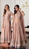 Embroidered Chiffon Front Body Embroidered Chiffon Back Body Embroidered Border Patch Embroidered Chiffon Flare Panels Embroidered Chiffon Sleeves Embroidered Sleeves Border Embroidered Net Dupatta Dyed Raw Silk Trouser