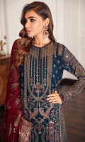 Embroidered Chiffon Front Embroidered Chiffon Back Embroidered Front & Back Borders Embroidered Chiffon Sleeves Embroidered Sleeves Borders Embroidered Chiffon Dupatta Embroidered Trouser Patch Dyed Raw Silk Trouser