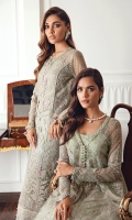 Embroidered Net Right & Left Panels Embroidered Net Back Embroidered Front & Back Borders Embroidered Net Sleeves Embroidered Net Dupatta Embroidered Dupatta Patches Dyed Raw Silk Trouser