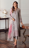 Embroidered Chiffon Front Embroidered Chiffon Back Embroidered Front & Back Borders Embroidered Chiffon Sleeves Embroidered Sleeves Border Embroidered Tie & Dye Organza Dupatta Embroidered Dupatta Borders Dyed Raw Silk Trouser