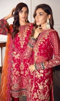 Embroidered Chiffon Front Embroidered Chiffon Back Embroidered Front & Back Borders Embroidered Chiffon Sleeves Embroidered Chiffon Sleeves Borders Embroidered Organza Dupatta Embroidered Dupatta Patches Embroidered Trouser Patch Dyed Raw Silk Trouser
