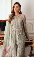 Embroidered Net Right & Left Panels Embroidered Net Back Embroidered Front & Back Borders Embroidered Net Sleeves Embroidered Net Dupatta Embroidered Dupatta Patches Dyed Raw Silk Trouser
