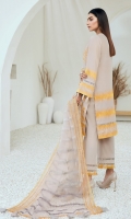 Embroidered Lawn Front Embroidered Lawn Back Embroidered Lawn Sleeves Embroidered Lawn Front, Back & Sleeves Border Embroidered Organza Dupatta Embroidered Trouser Border Dyed Trouser