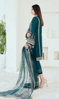 Embroidered Lawn Front & Back Embroidered Lawn Sleeves Embroidered Lawn Front, Back & Sleeves Border Embroidered Organza Dupatta Dyed Trouser
