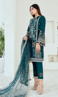 Embroidered Lawn Front & Back Embroidered Lawn Sleeves Embroidered Lawn Front, Back & Sleeves Border Embroidered Organza Dupatta Dyed Trouser
