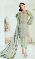 Embroidered Lawn Front Embroidered Lawn Back Embroidered Lawn Sleeves Embroidered Lawn Front & Back Border Embroidered Lawn Sleeves Border Digital Printed Silk Dupatta Dyed Organza Dyed Trouser