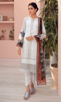 Embroidered Lawn Front Panels Embroidered Front Border Digital Printed Lawn Back & Sleeves Digital Printed Chiffon Dupatta Plain Organza Dyed Cambric Trouser