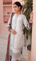 Embroidered Lawn Front Panels Embroidered Front Border Digital Printed Lawn Back & Sleeves Digital Printed Chiffon Dupatta Plain Organza Dyed Cambric Trouser