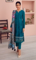 Embroidered Lawn Front Panel Embroidered Left & Right Panel Embroidered Front & Back Border Embroidered Sleeves Border Dyed Lawn Back & Sleeves Digital Printed Khaadi Net Dupatta Dyed Cambric Trouser