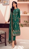 Embroidered Lawn Front Embroidered Front & Back Borders Embroidered Sleeves Borders Embroidered Chiffon Dupatta Dyed Lawn Back & Sleeves Dyed Cambric Trouser