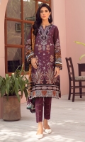 Embroidered Lawn Front Embroidered Front Border Digital Printed Back & Sleeves Digital Printed Chiffon Dupatta Dyed Cambric Trouser
