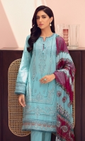 Embroidered Lawn Front Embroidered Lawn Sleeves Embroidered Front & Back Border Embroidered Sleeves Border Digital Printed Chiffon Dupatta Dyed Lawn Back Dyed Cambric Trouser
