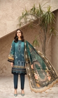 PRINTED SHIRT PRINTED CHIFFON DUPATTA EMBROIDERED NECKLINE PATCH EMBROIDERED FRONT BORDER EMBROIDERED TROUSER PATCH DYED ORGANZA DYED CAMBRIC LAWN TROUSER