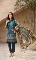 PRINTED SHIRT PRINTED CHIFFON DUPATTA EMBROIDERED NECKLINE PATCH EMBROIDERED FRONT BORDER EMBROIDERED TROUSER PATCH DYED ORGANZA DYED CAMBRIC LAWN TROUSER