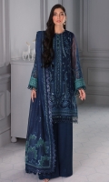 Embroidered Organza Front Panel Embroidered Organza Left & Right Panels Embroidered Organza Sleeves Embroidered Front & Back Borders Embroidered Sleeves Border Embroidered Organza Dupatta Embroidered Laser Cut Organza Dupatta Patch Embroidered Dupatta Border Dyed Organza Back Dyed Rawsilk Trouser