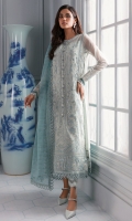Embroidered Chiffon Front Panel Embroidered Chiffon Left & Right Panels Embroidered Chiffon Sleeves Embroidered Front & Back Borders Embroidered Sleeves Border Embroidered Self Organza Dupatta Embroidered Dupatta Border Dyed Chiffon Back Dyed Rawsilk Trouser