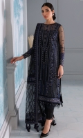 Embroidered Net Front Embroidered Left & Right Panels Embroidered Front & & Back Borders Embroidered Sleeves Border Embroidered Net Dupatta Embroidered Dupatta Borders Dyed Neck Back Dyed Rawsilk Trouser