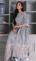 Embroidered Organza Front, Left & Right Panels Embroidered Organza Back, Left & Right Panels Embroidered Organza Sleeves Embroidered Organza Sleeves Border Embroidered Organza Front & Back Border Embroidered Stripes Organza Dupatta Embroidered Dupatta Borders Dyed Raw silk Trouser