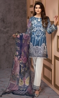 Digital Printed Shirt Embroidered Front Border Patch Embroidered Trouser Patch Digital Printed Chiffon Dupatta Dyed Trouser 