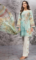 Embroidered Lawn Front Digital Printed Back Digital Printed Chiffon Dupatta Dyed Trouser 