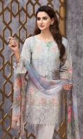 Digital Printed Shirt Embroidered Neck Patti Embroidered Sleeves Patch Embroidered Front Border Patch Digital Printed Chiffon Dupatta Dyed Trouser 