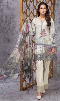Digital Printed Shirt Embroidered Neck Patti Embroidered Front Border Patch Digital Printed Chiffon Dupatta Dyed Trouser 