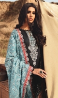 Digital Printed Front, Back & Sleeves Embroidered Neck Patch Embroidered  Blended Organza Dupatta 4 Sided Embroidered Dupatta Border.  Dyed Cambric Trouser 