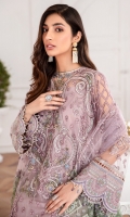 EMBROIDERED NET FRONT EMBROIDERED NET BACK EMBROIDERED NET SLEEVES EMBROIDERED SLEEVES BORDER EMBROIDERED FRONT & BACK BORDERS EMBROIDERED NET DUPATTA EMBROIDERED DUPATTA PATCHES DYED TROUSER
