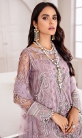 EMBROIDERED NET FRONT EMBROIDERED NET BACK EMBROIDERED NET SLEEVES EMBROIDERED SLEEVES BORDER EMBROIDERED FRONT & BACK BORDERS EMBROIDERED NET DUPATTA EMBROIDERED DUPATTA PATCHES DYED TROUSER