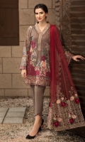Digital Printed Shirt Embroidered Neck Patch Embroidered Front Border Patch Embroidered Net Pallu Dupatta Dyed Trouser