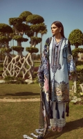 Digital Printed Shirt Digital Printed Chiffon Dupatta Embroidered Neck Patch Embroidered Front Border  Embroidered Trouser Patch Dyed Trouser Dyed Organza Patch
