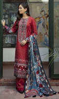 Digital Printed Viscose Slub Khaddar Shirt Dyed Viscose Slub Khaddar Trouser Digital Printed Khadi Net Dupatta Embroidered Front Border Embroidered Neck Patch