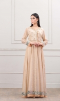 Golden frock with handcrafted front and back body and attached 5 side mirror lace on the sleeves and border