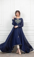 Navy Blue Paper cotton frock with Handwork Embellished bunch on body, followed by samosa lace finishing and matching thread dori attached on front.