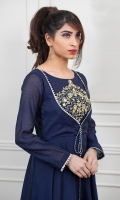 Navy Blue Paper cotton frock with Handwork Embellished bunch on body, followed by samosa lace finishing and matching thread dori attached on front.