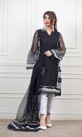 Material: Black Khaddi net fabric shirt with white embroidery and Lace work  Black net dupatta with Lace work  Cotton fabric trouser