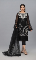 Beautiful Black Semi pure schiffon Embroidered Shirt, with Embellished touch work on Embroidery and finished with Lace and Organza.  Embroidered Dupatta in Net fabric with Attached Tassels in corners