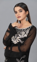 Beautiful Black Semi pure schiffon Embroidered Shirt, with Embellished touch work on Embroidery and finished with Lace and Organza.  Embroidered Dupatta in Net fabric with Attached Tassels in corners
