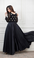 Black Schiffon Dress with Hand Embroidered work on body and sleeves, daaman in satin silk fabric to give a blended outlook.
