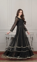 self net fabric frock with embellished body work and beautiful lace finishing all over.