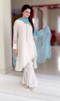 White Self Jorjet Fabric with Front Gala Patti work and Embellishment on sleeves cut with hanging Tassle Lace.