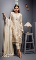 Embroidered Shirt 3 Mtr Inner 2 Yards Embroidered Chiffon Dupatta 2.5 Mtr Jamawar Trouser 2.5 Mtr Embroirdered Trouser Lace 1 Yard