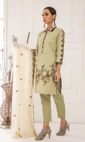 Shirt Front 1.25 Mtr Emb Shirt Back + Sleeves 1.75 Mtr Chiffon Dupatta 2.5 Mtr Emb Trouser 2.5 Mtr